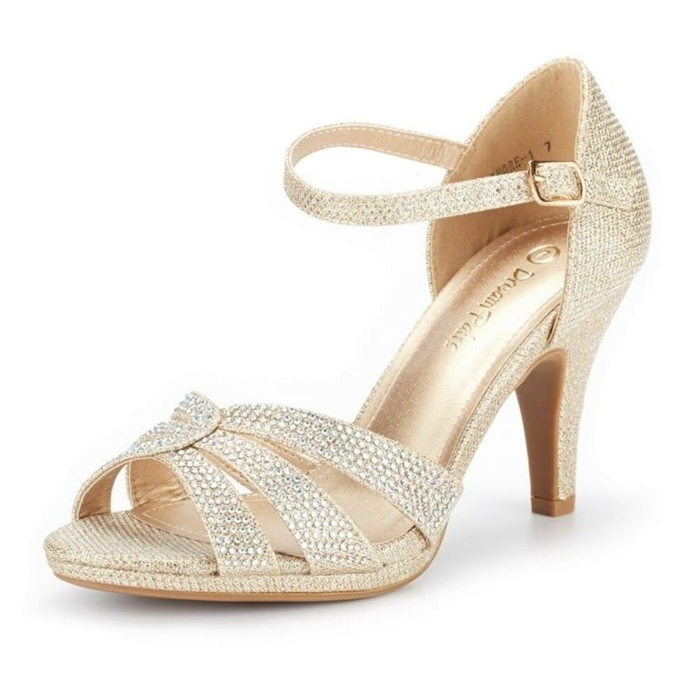 Dream Pairs Heels Women size 11 Gold Sparkly Fancy Ankle Strap Shoes
